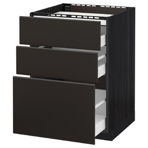 METOD / MAXIMERA Base cab f hob/3 fronts/3 drawers, black/Kungsbacka anthracite, 60x60 cm