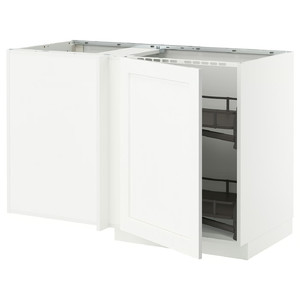 METOD Corner base cab w pull-out fitting, white Enköping/white wood effect, 128x68 cm