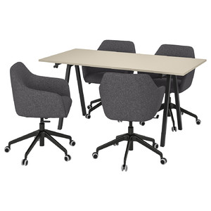 TROTTEN / TOSSBERG Conference table and chairs, beige anthracite/dark grey, 160x80 cm