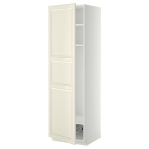 METOD High cabinet w shelves/wire basket, white/Bodbyn off-white, 60x60x200 cm