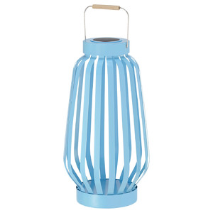 SOLVINDEN LED solar-powered floor lamp, blue/stripe, 42 cm