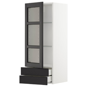 METOD / MAXIMERA Wall cabinet w glass door/2 drawers, white/Lerhyttan black stained, 40x100 cm