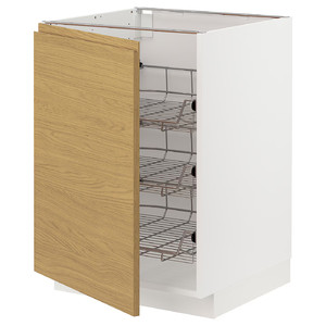 METOD Base cabinet with wire baskets, white/Voxtorp oak effect, 60x60 cm