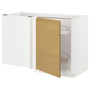 METOD Corner base cab w pull-out fitting, white/Voxtorp oak effect, 128x68 cm