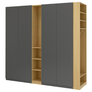 PAX / FORSAND Wardrobe combination, dark grey dark grey/oak effect, 255x60x236 cm