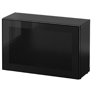 BESTÅ Shelf unit with glass door, black-brown, Glassvik black, clear glass, 60x20x38 cm