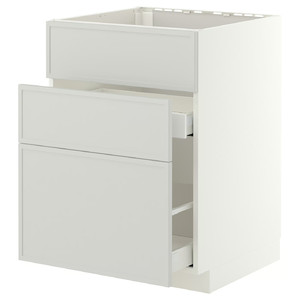 METOD/MAXIMERA Base cab f sink+3 fronts/2 drawers, white/Aspudden light grey, 60x60 cm