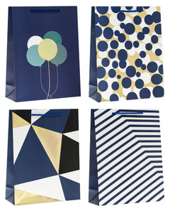 Gift Bag 180x240 12pcs, dark blue, assorted patterns
