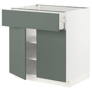 METOD / MAXIMERA Base cabinet with drawer/2 doors, white/Bodarp grey-green, 80x60 cm
