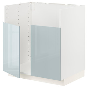 METOD Base cab f BREDSJÖN dbl bowl sink, white/Kallarp light grey-blue, 80x60 cm