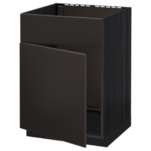METOD Base cabinet f sink w door/front, black/Kungsbacka anthracite, 60x60 cm