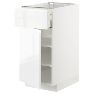 METOD / MAXIMERA Base cabinet with drawer/door, white/Voxtorp high-gloss/white, 40x60 cm