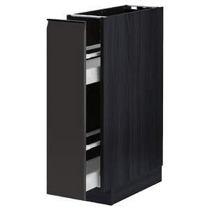 METOD / MAXIMERA Base cabinet/pull-out int fittings, black/Upplöv matt anthracite, 20x60 cm