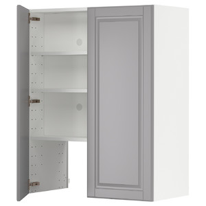 METOD Wall cb f extr hood w shlf/door, white/Bodbyn grey, 80x100 cm