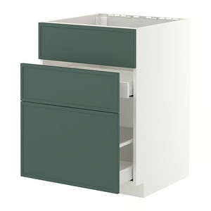 METOD/MAXIMERA Base cab f sink+3 fronts/2 drawers, white/Aspudden dark grey-green, 60x60 cm
