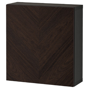 BESTÅ Wall-mounted cabinet combination, black-brown Hedeviken/dark brown stained oak veneer, 60x22x64 cm