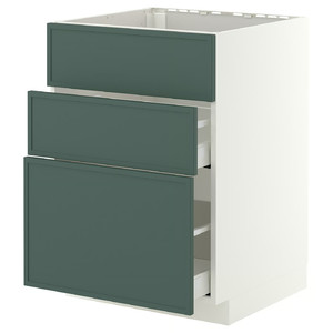 METOD/MAXIMERA Base cab f sink+3 fronts/2 drawers, white/Aspudden dark grey-green, 60x60 cm