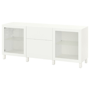 BESTÅ Storage combination with drawers, white Lappviken/Sindvik/Stubbarp white clear glass, 180x42x74 cm