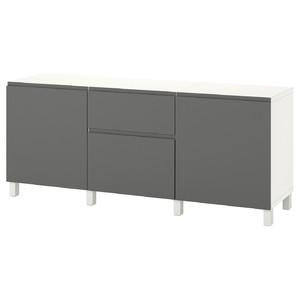 BESTÅ Storage combination with drawers, white, Västerviken/Stubbarp dark grey, 180x42x74 cm