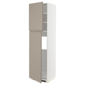 METOD High cabinet for fridge w 2 doors, white/Upplöv matt dark beige, 60x60x220 cm