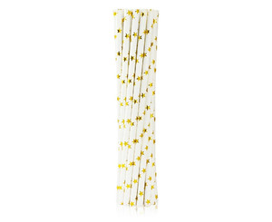 Paper Drinking Straws 12pcs, gold stars