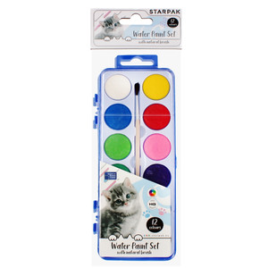 Water Colour Water Paint Set 12 Colours Cuties Kitty
