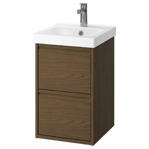 ÄNGSJÖN / ORRSJÖN Wash-stnd w drawers/wash-basin/tap, brown oak effect, 42x49x69 cm