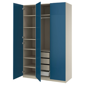 PAX / FYRUDDEN Wardrobe combination, grey-beige/blue, 150x60x236 cm