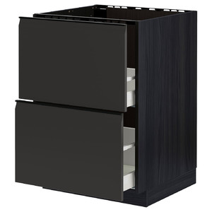 METOD / MAXIMERA Base cab f sink+2 fronts/2 drawers, black/Upplöv matt anthracite, 60x60 cm