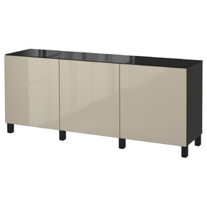 BESTÅ Storage combination with doors, black-brown, Selsviken high-gloss beige, 180x40x74 cm