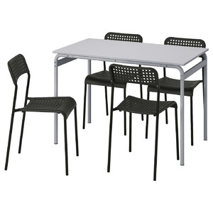 GRÅSALA / ADDE Table and 4 chairs, grey grey/black, 110 cm