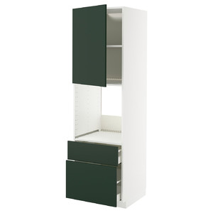 METOD / MAXIMERA High cabinet f oven+door/2 drawers, white/Havstorp deep green, 60x60x200 cm