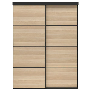 SKYTTA / MEHAMN Sliding door combination, black/double sided white stained oak effect, 152x205 cm