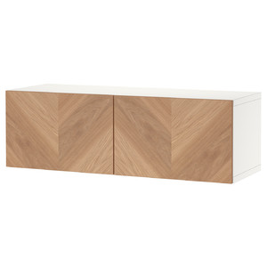 BESTÅ Shelf unit with doors, white, Hedeviken oak veneer, 120x42x38 cm