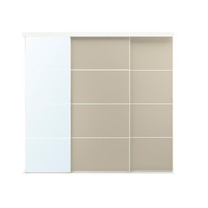 SKYTTA / MEHAMN/AULI Sliding door combination, white double sided/beige mirror glass, 251x240 cm