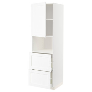 METOD / MAXIMERA Hi cab f micro w door/2 drawers, white Enköping/white wood effect, 60x60x200 cm