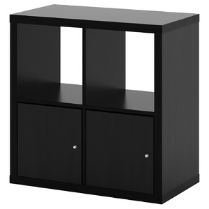 KALLAX Shelf unit with doors, black-brown, 77x77 cm