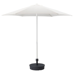 HÖGÖN Patio umbrella with base, white, Grytö dark grey, 270 cm