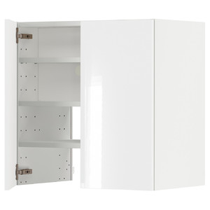 METOD Wall cb f extr hood w shlf/door, white/Ringhult light grey, 60x60 cm
