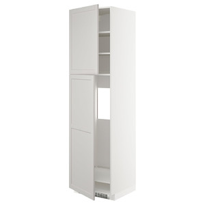 METOD High cabinet for fridge w 2 doors, white/Lerhyttan light grey, 60x60x220 cm