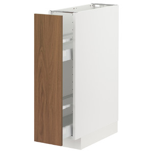 METOD/MAXIMERA Base cabinet/pull-out int fittings, white/Tistorp brown walnut effect, 20x60 cm