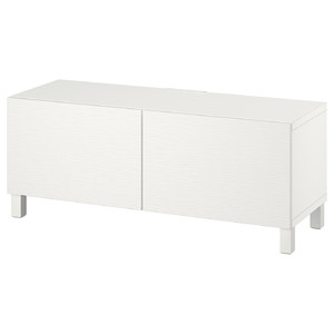 BESTÅ TV bench with doors, white Laxviken/Stubbarp/white, 120x42x48 cm