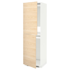 METOD High cabinet for fridge/freezer, white, Askersund ash light ash effect, 60x60x200 cm