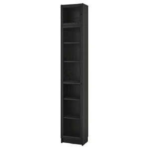 BILLY / OXBERG Bookcase w glass doors/ext unit, black oak effect, 40x30x237 cm