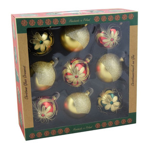 Christmas Baubles 10cm 9pcs, glass, gold/red/green