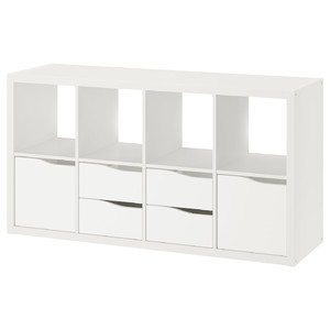 KALLAX Shelving unit, with 2 doors with 4 drawers/wave shaped white, 147x77 cm