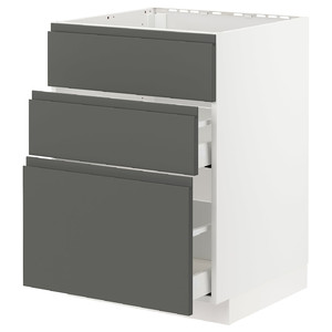 METOD / MAXIMERA Base cab f sink+3 fronts/2 drawers, white/Voxtorp dark grey, 60x60 cm