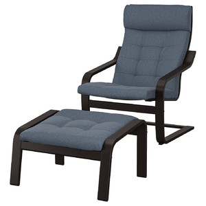 POÄNG Armchair and footstool, black-brown/Gunnared blue