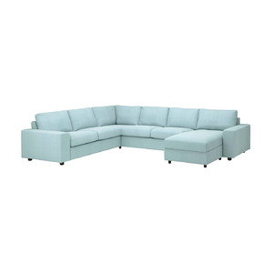 VIMLE Corner sofa, 5-seat w chaise longue, with wide armrests/Saxemara light blue