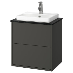 HAVBÄCK / ORRSJÖN Wash-stnd w drawers/wash-basin/tap, dark grey/black marble effect, 62x49x71 cm
